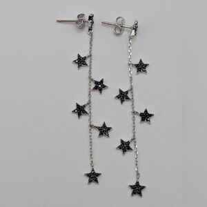 Price Drop: 6 Star Black Spinel and Sterling Silver Dangle Earrings. NWOT. Post.